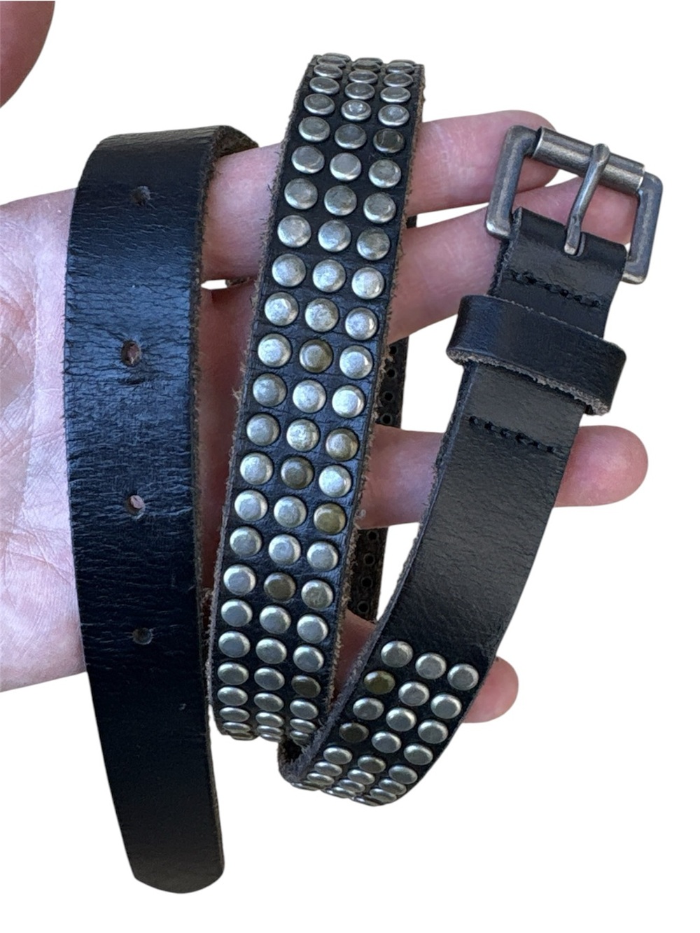 Studded Black Wm’s Leather Belt Sz S/M(no label please see measurements)